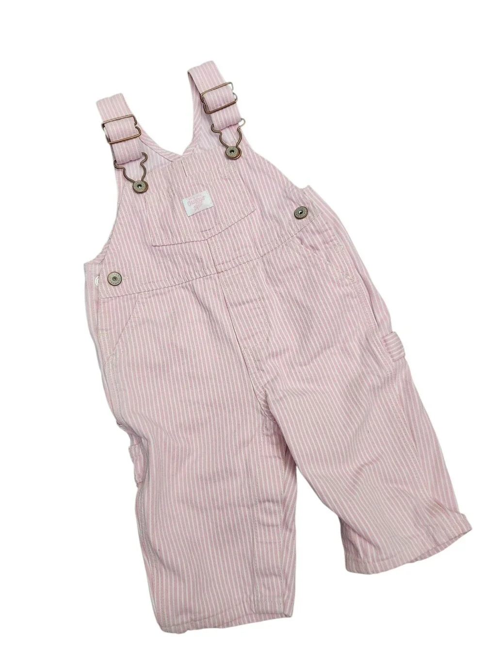 Oshkosh Vestbak Overalls Pink Stripe Railroad Girls 3-6 Months Denim Bib Baby